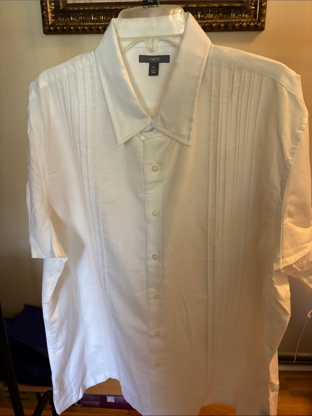Apt. 9 White Short-Sleeve Pintuck Button-Down Shirt